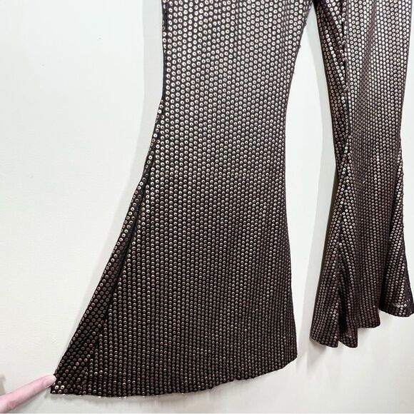 NWT ASOS Glamorous Petite High Rise Flare Pants Matte Brown Sequin US 12 Petite - Picture 4 of 11